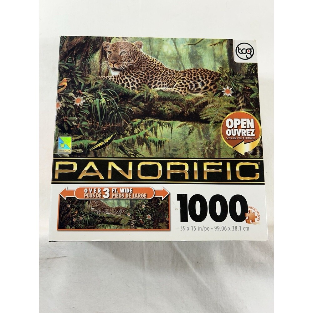 Vintage Sure-Lox Leopard in the Jungle 1000 Pc Panorific 3 Ft Jigsaw Puzzle